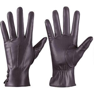 Women’s Leather Gloves Genuine SheepSkin Leather Cold Weather Cashmere Coffee